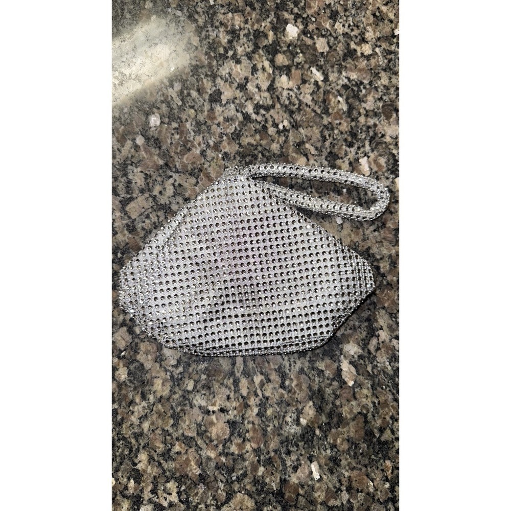 Silver Rhinestone Mesh Wristlet Clutch Evening Bag Sparkly Crystal Prom Wedding